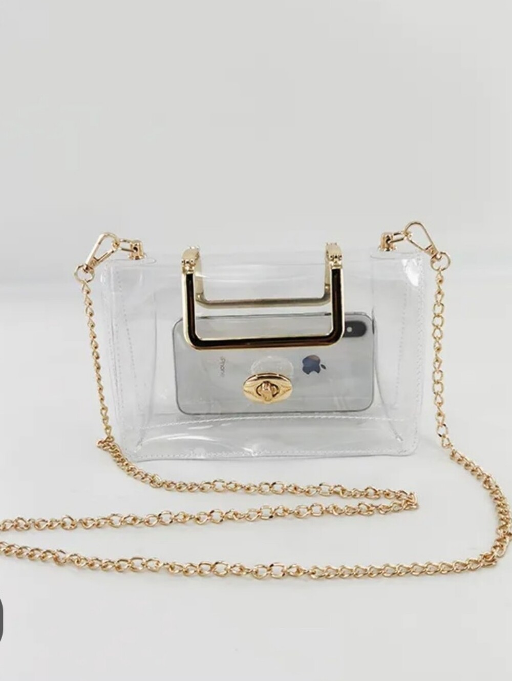 Clear PVC Shoulder Bag with‎ Gold Hardware Crossbody Chain